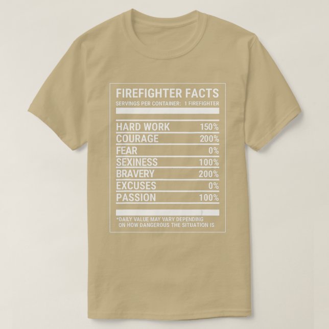 Firefighter Nutrition Facts Funny Firefighter Te T Shirt (Design framsida)