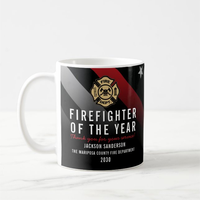 Firefighter of the Year Employee Logo Red Line Kaffemugg (Vänster)