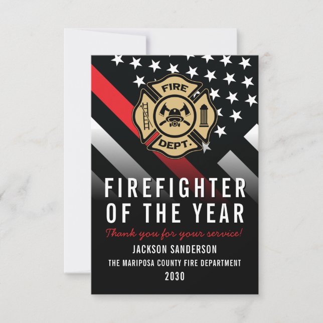 Firefighter of the Year Employee Logo Red Line Kort (Framsida)