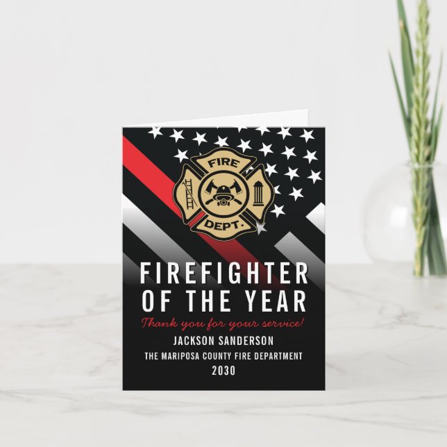 Firefighter of the Year Employee Logo Red Line Kort (Framsida)