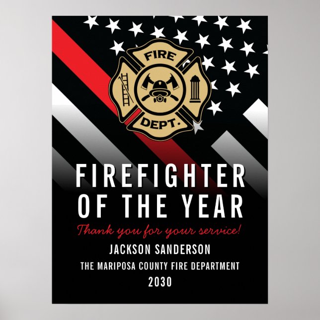Firefighter of the Year Employee Logo Red Line Poster (Framsidan)