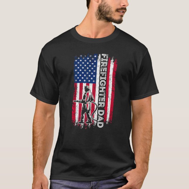 Firefighter Pappa American Flagga Fireman Pappa Fa T Shirt (Framsida)