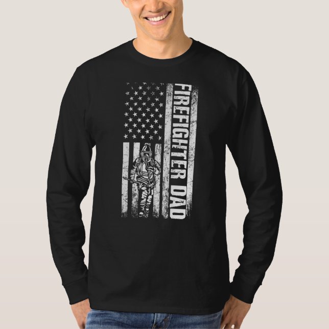 Firefighter Pappa American Flagga Fireman Pappa Fa T Shirt (Framsida)