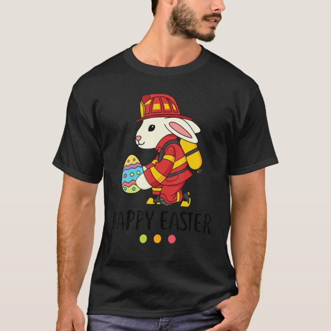Firefighter Påskhare Fireman Egg Glad påsk T Shirt (Framsida)