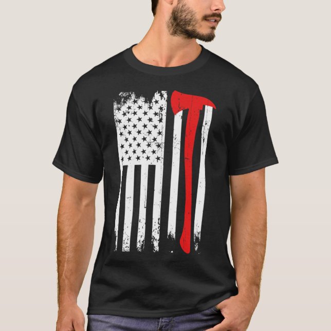 Firefighter Patriotic Fireman Firefigher Rescuer T Shirt (Framsida)