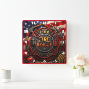 Firefighter Patriotic Heroic Emblem Fyrkantig Klocka