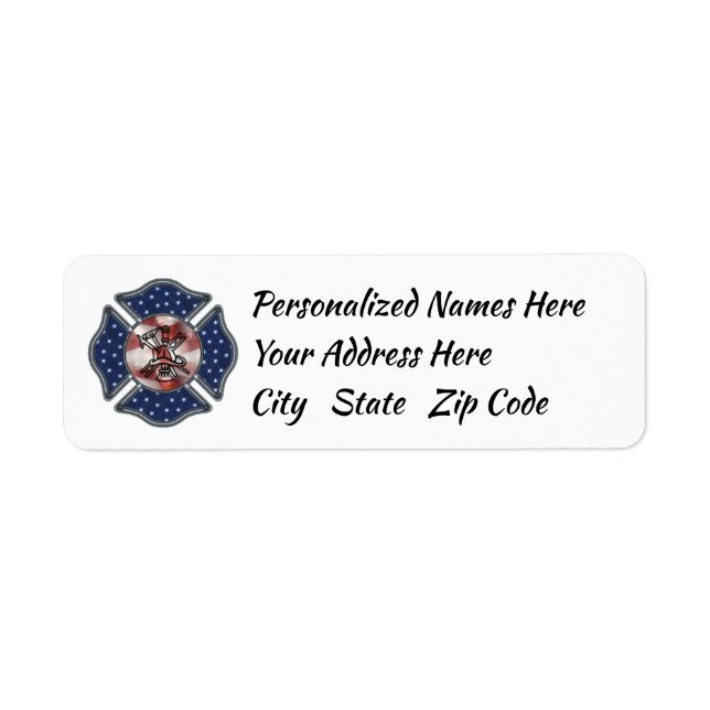 Firefighter Patriotic Maltese Label Returadress Etikett (Framsidan)