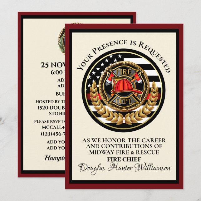 Firefighter Pension / Erkännande bjudande Inbjudningar (Fram/baksida)