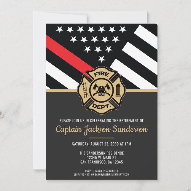 Firefighter Pension Fire Department Fireman Inbjudningar (Framsida)