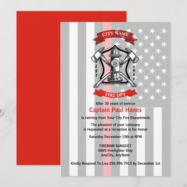 Firefighter Pension Inbjudningar (Fram/baksida)