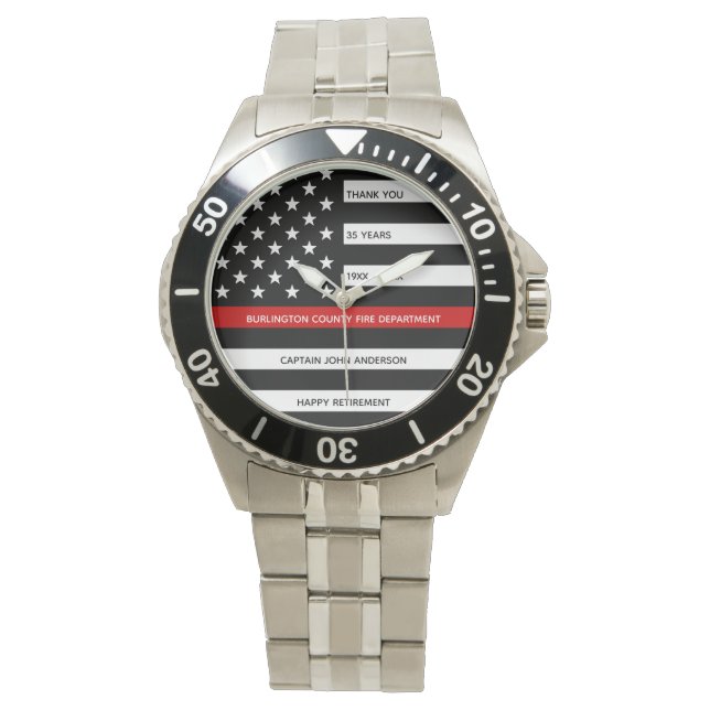Firefighter Pension Modern Years Thin Red Line Armbandsur (Framsida)