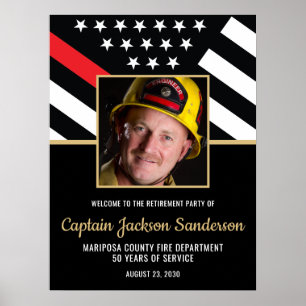 Firefighter Pension Party Red Line Flagga Photo Poster