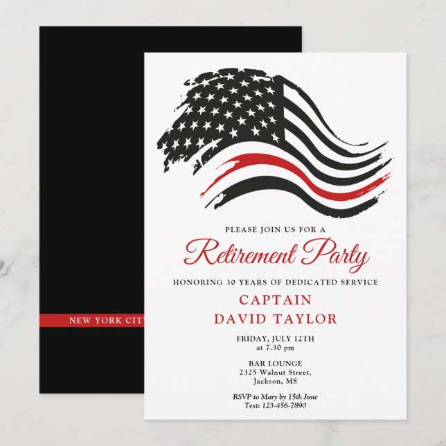 Firefighter Pension Party Thin Red Line Flagga Inbjudningar (Fram/baksida)