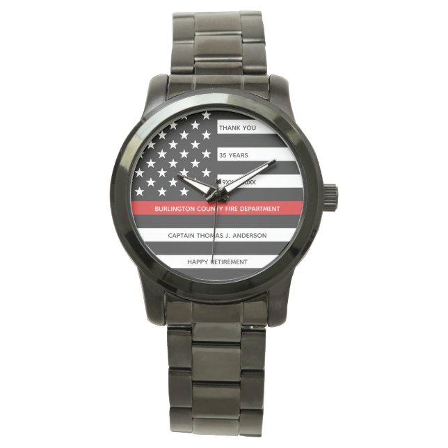 Firefighter Pension Personlig Thin Red Line Armbandsur (Framsida)