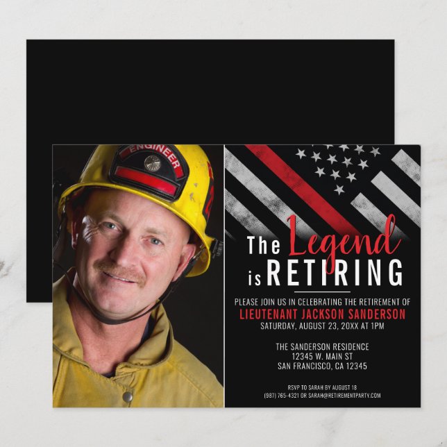 Firefighter Pension Photo Thin Red Line Fireman Inbjudningar (Fram/baksida)