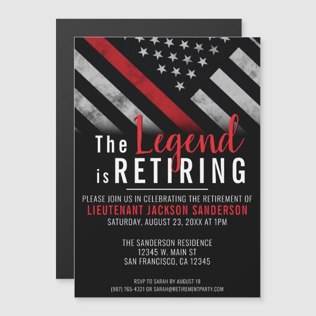 Firefighter Pension Red Line Flagga Fireman Magnetisk Inbjudningskort (Fram/baksida)