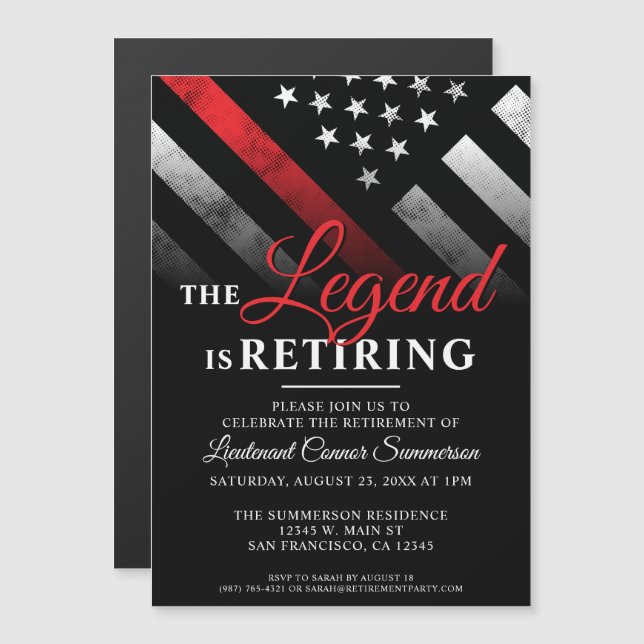 Firefighter Pension Red Line Flagga Fireman Magnetisk Inbjudningskort (Fram/baksida)