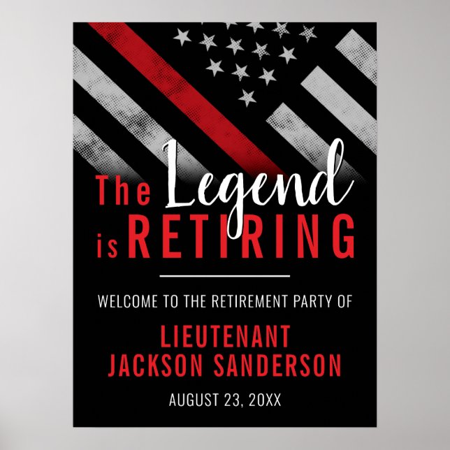 Firefighter Pension Red Line Flagga Fireman Poster (Framsidan)