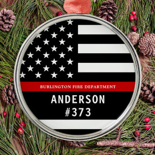 Firefighter Personlig Fireman Thin Red Line Julgransprydnad Metall