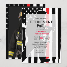 Firefighter Photo American Flagga Pension Party Inbjudningar