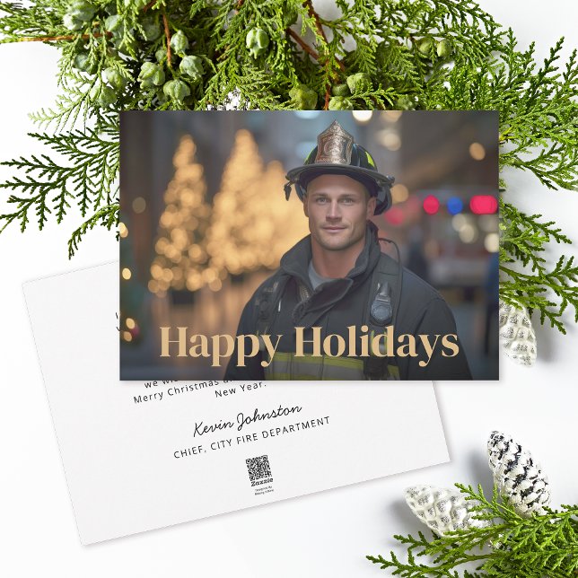Firefighter Photo First Responders Glad helg Julkort (Personalize with your photo and greeting.)