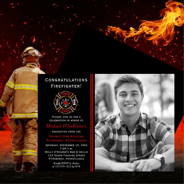 Firefighter Photo Studenten-meddelande | PARTY Inbjudningar (Firefighter Photo Graduation Announcement and Party Invitation - Print and/or Download Available)