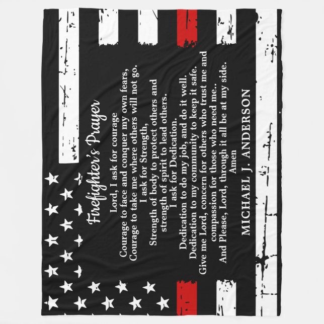 Firefighter Prayer Studenten Gift Thin Red Line Fleecefilt (Framsidan)