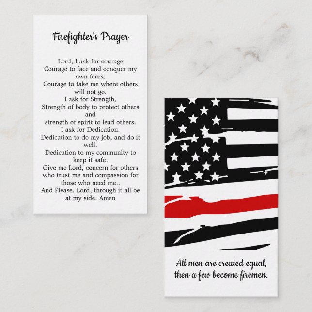 Firefighter Prayer Thin Red Line Fireman Visitkort (Fram/baksida)
