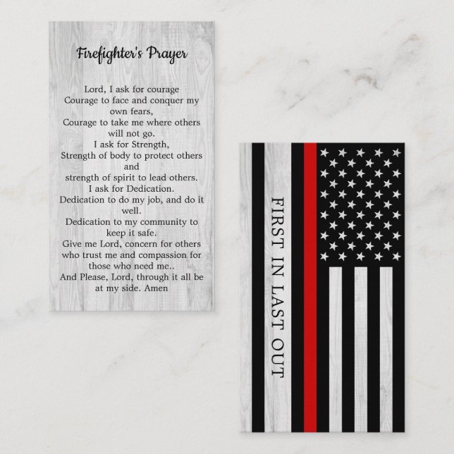 Firefighter Prayer Thin Red Line Fireman Visitkort (Fram/baksida)