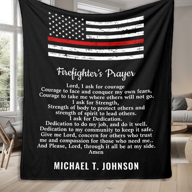 Firefighter Prayer Thin Red Line Personlig Namn Fleecefilt (Skapare uppladdad)