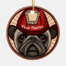 Firefighter Pug Julgransprydnad Keramik
