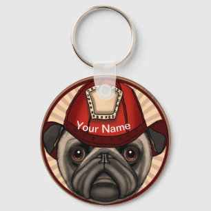 Firefighter Pug Nyckelring