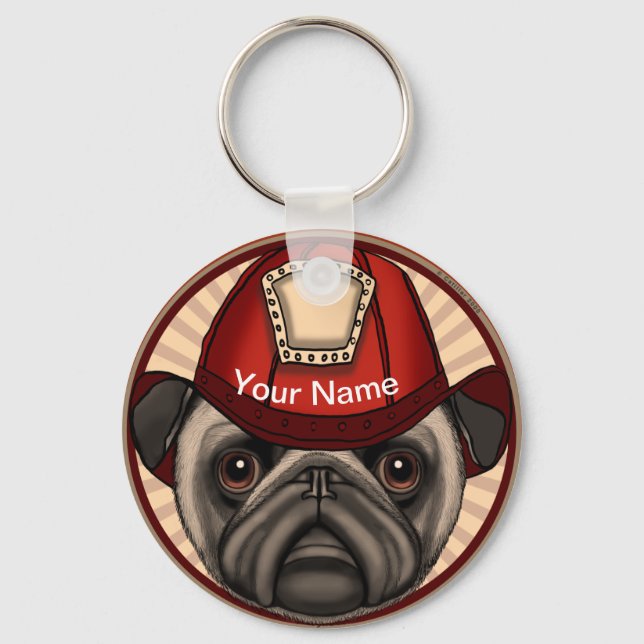 Firefighter Pug Nyckelring (Framsida)