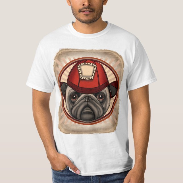 Firefighter Pug T Shirt (Framsida)
