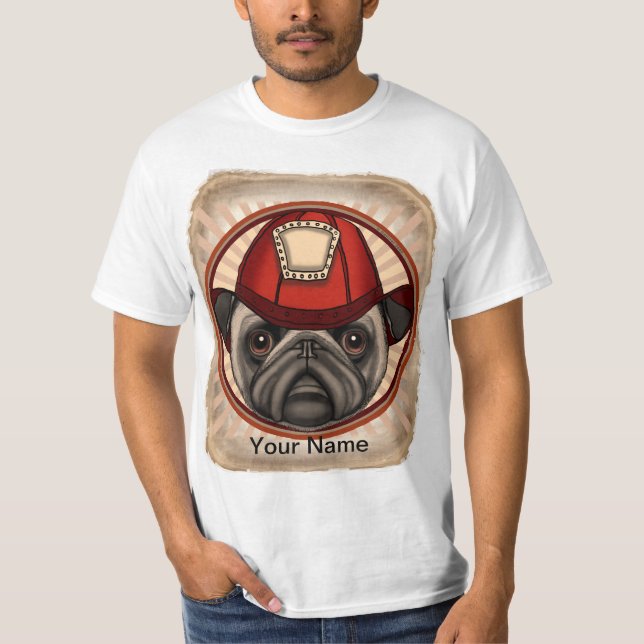 Firefighter Pug Tshirt T Shirt (Framsida)