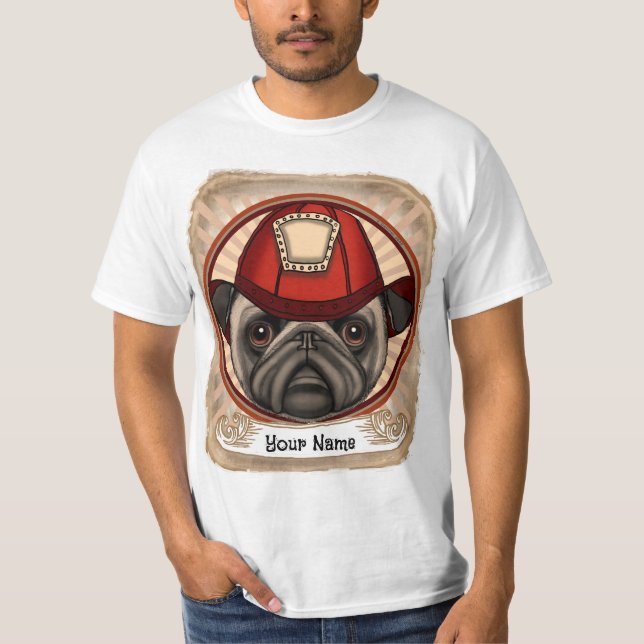 Firefighter Pug Tshirt T Shirt (Framsida)