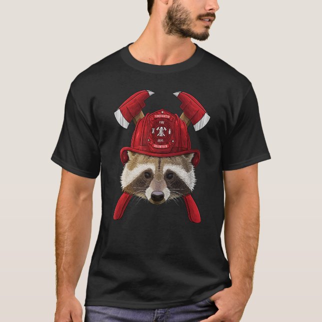 Firefighter Raccoon Fireman Kids Fire Rädding Sopo T Shirt (Framsida)