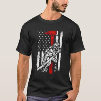 Firefighter Red Ax Distress Fire American Flagga T Shirt