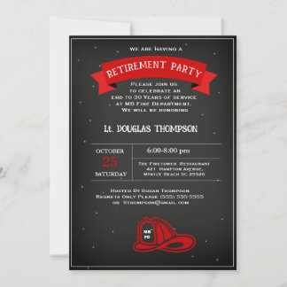 Firefighter Red Black Pension Party Inbjudningar