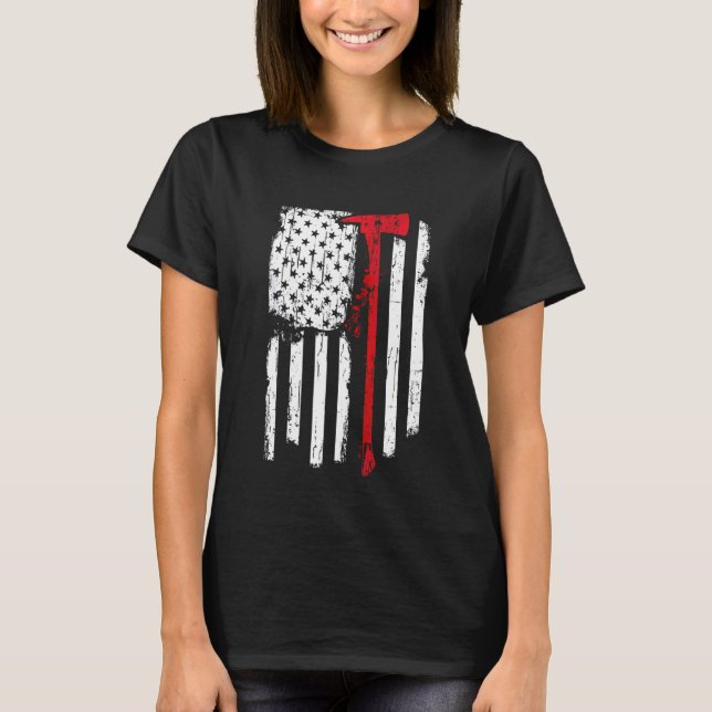 Firefighter Red Line American Flagga with Fireman  T Shirt (Framsida)