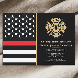 Firefighter Red Line Flagga Fireman Pension Party Inbjudningar