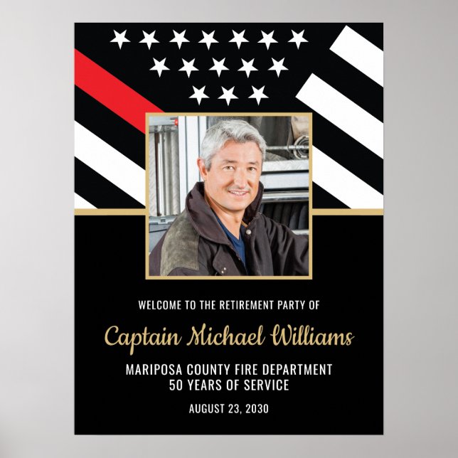 Firefighter Red Line Photo Retirement Welcome Poster (Framsidan)