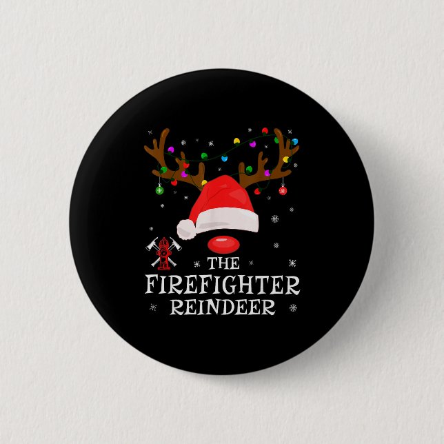 Firefighter Reindeer Family Matching Christmas Pjs Knapp (Framsida)