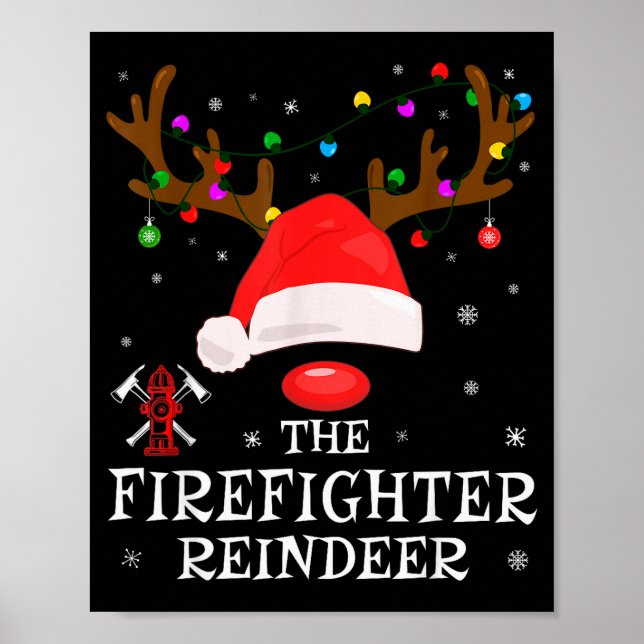 Firefighter Reindeer Family Matching Christmas Pjs Poster (Framsidan)