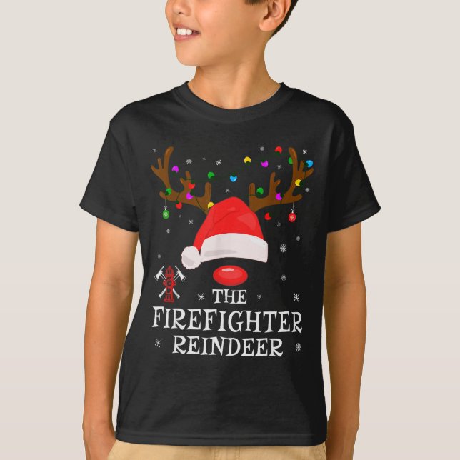 Firefighter Reindeer Family Matching Christmas Pjs T Shirt (Framsida)