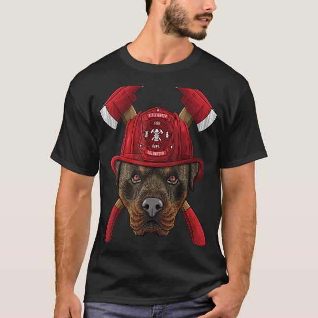 Firefighter Rottweiler Fireman Boys Kids Fire Resc T Shirt (Framsida)
