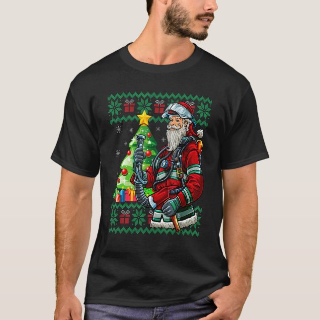 Firefighter Santa Claus Fireman Ugly Christmas Swe T Shirt (Framsida)