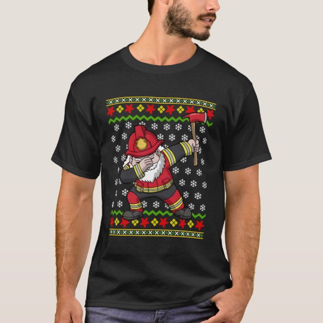 Firefighter Santa Fireman Ugly Mönster Gift for Ch T Shirt (Framsida)
