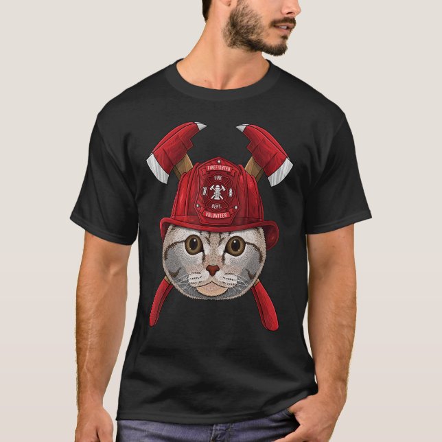 Firefighter Scottish Fold Fireman Boys Kids Fire R T Shirt (Framsida)