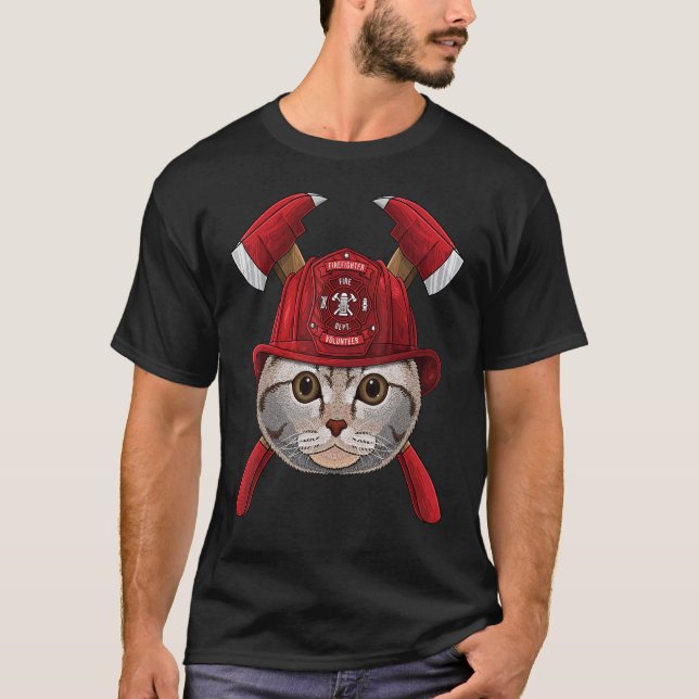 Firefighter Scottish Fold Fireman Boys Kids Fire R T Shirt (Framsida)